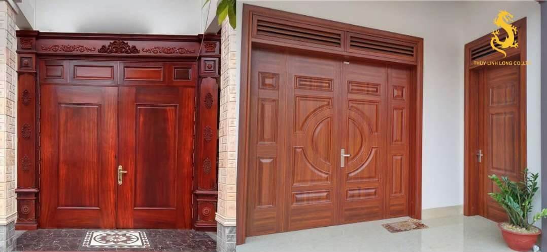 Cửa chính làm bằng chất liệu gỗ tự nhiên