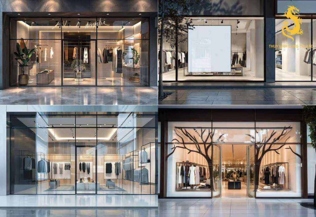 Cửa nhôm kính shop quần áo kết hợp vách kính lớn