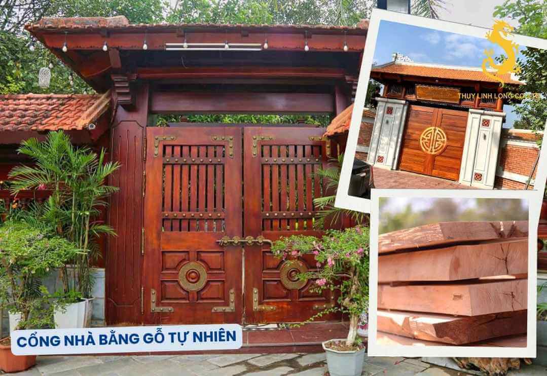 Cổng nhà bằng gỗ truyền thống, mộc mạc, đem lại cảm giác ấm cúng