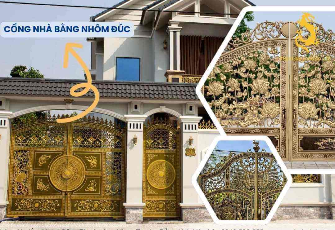 Nhôm đúc làm cổng nhà với các chi tiết hoa văn, phù điêu cực kỳ tinh xảo